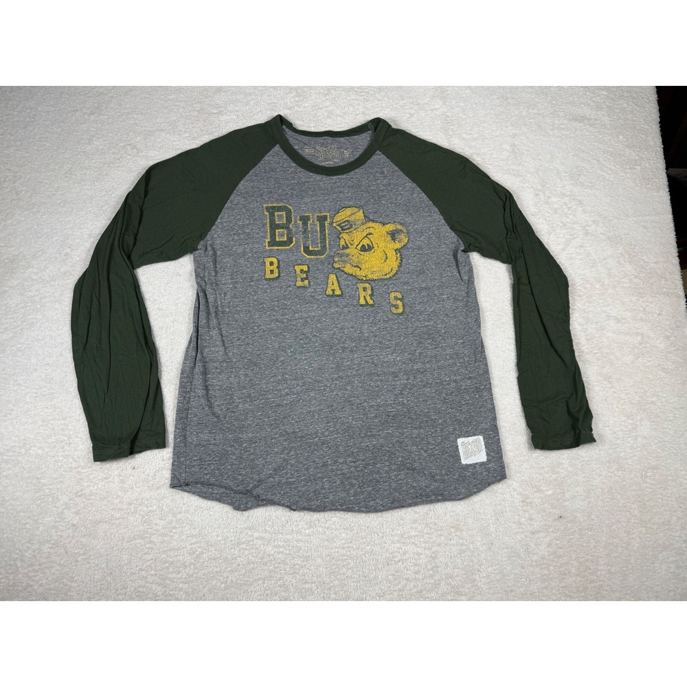 Original Retro Brand Baylor Bears Mens Large Grey Green  Raglan Tee NCAA